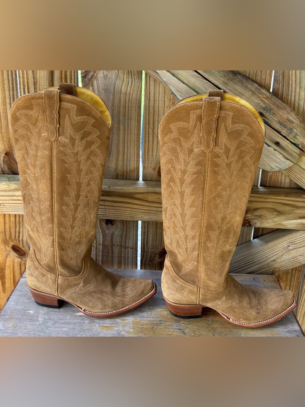 JRC & Sons Bootmakers Nancy Sand Suede Snip Toe Tall Western Boots Size 7B - Picture 3 of 16